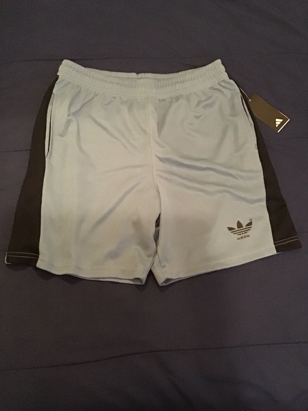 adidas Men’s Light Blue Athletic Shorts with Navy Side Panels men’s large